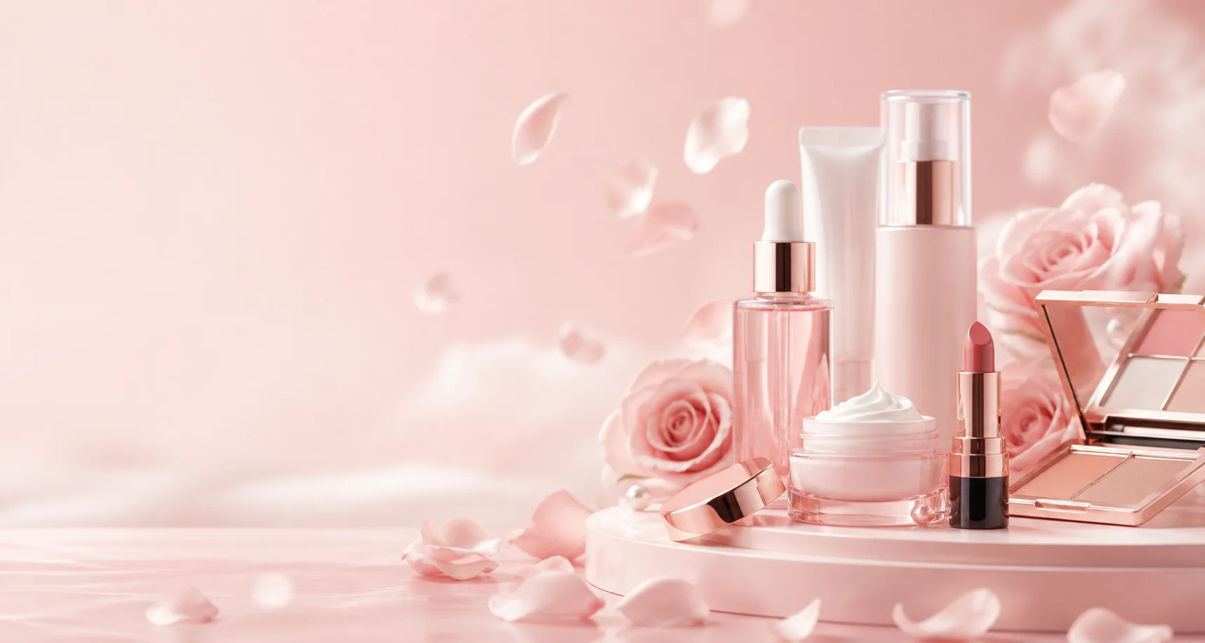 Soft beauty brand visual with skincare products