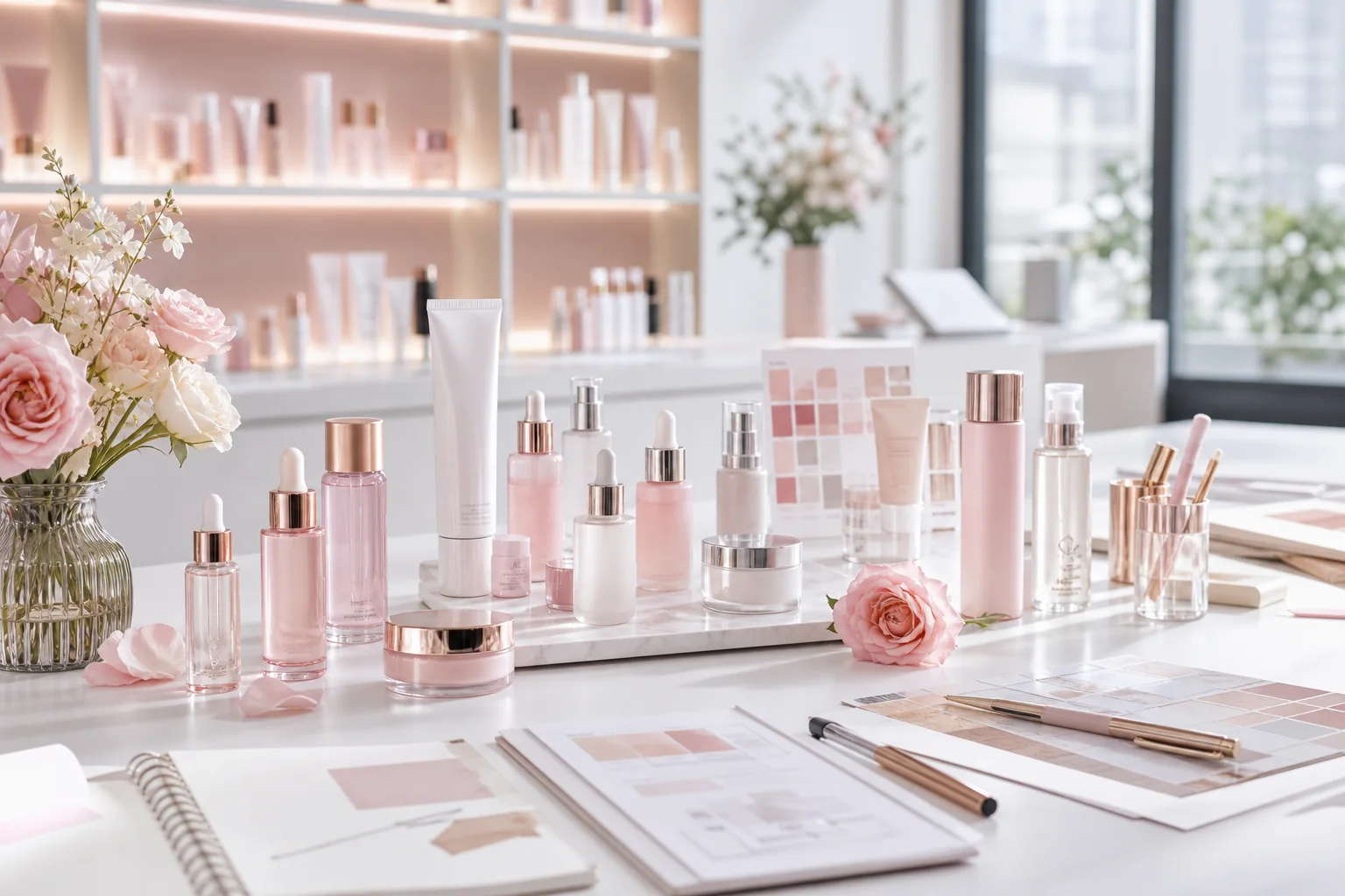 Soft beauty consultation scene for cosmetic private label project communication