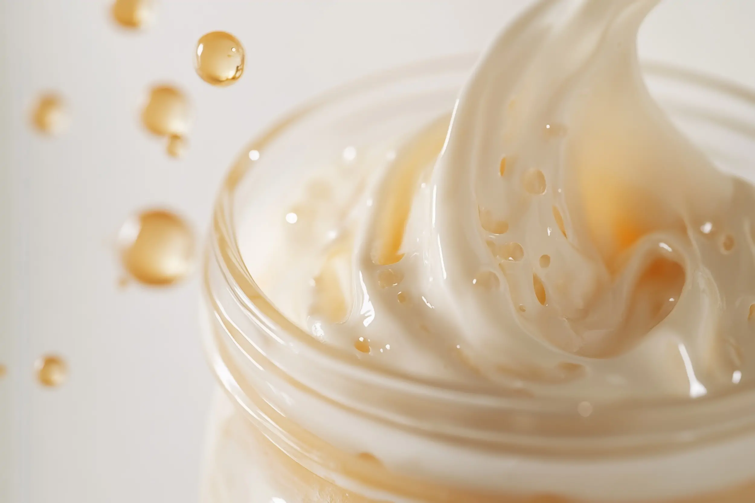 Natural cosmetic raw material texture with cream, oil and botanical ingredient tones